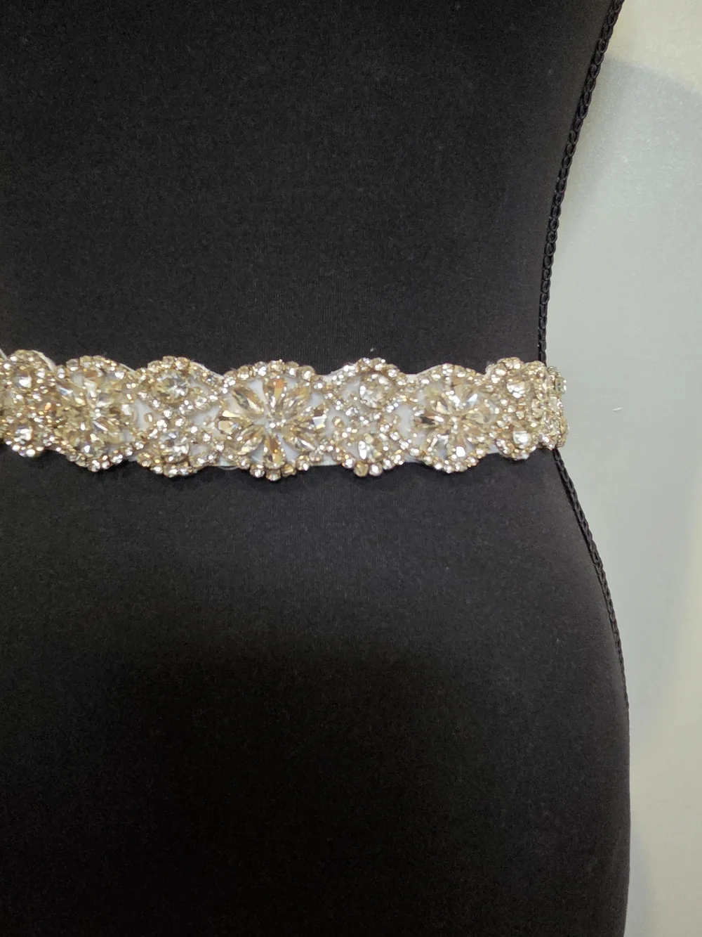 Silver Rhinestone Bridal Waist Sash 19.5 Inches Ivory